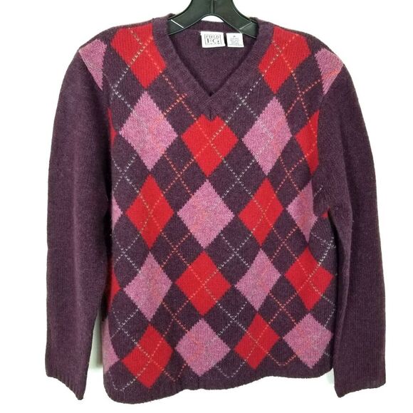 Field Gear Women Shetland Wool Diamond Sweater Pullover Sz M Purple Warm - Picture 1 of 6